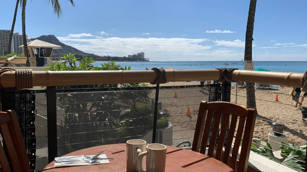 Dukes Waikiki a chair sitting in front of a fence